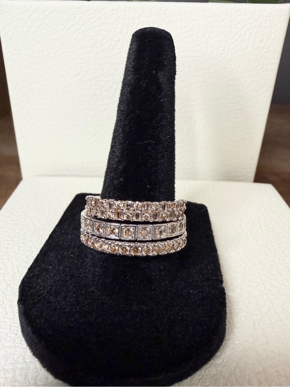 Bomb Party 3-Piece Ring Stack Size 9 Silver & Champagne Crystal